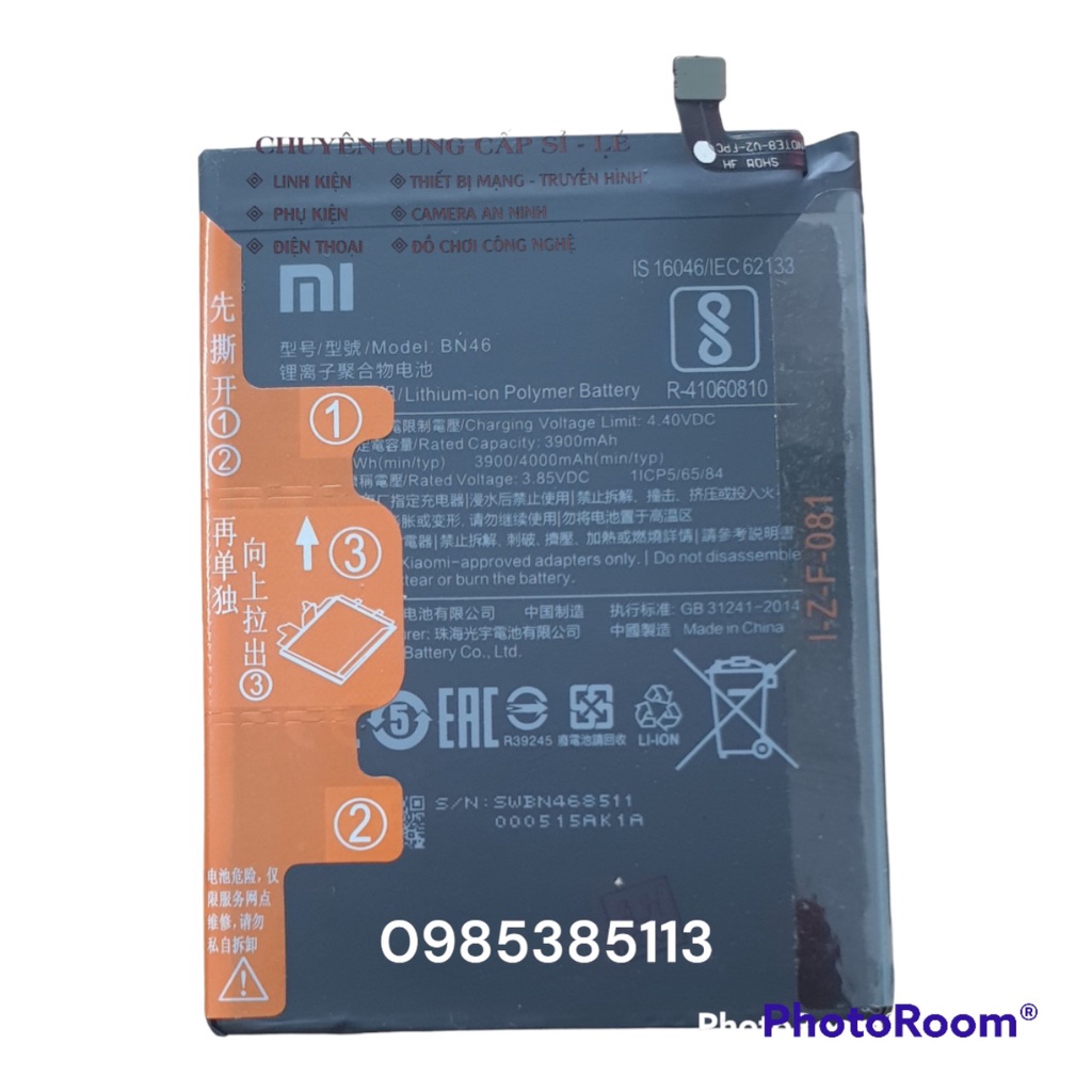 Pin Redmi Note 8, Dung lượng 4000mAh, Mã pin BN46, Pin Xiaomi Redmi Note 8 zin công ty bảo hành 1 đổi 1 trong 3 tháng