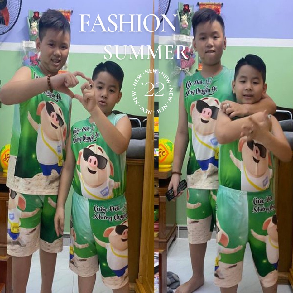 Đồ bộ ba lỗ bé trai, bộ thun lạnh sát nách trẻ em Heo tiktok nhiều mẫu size từ 10kg đến 60kg thun mềm mịn co giãn