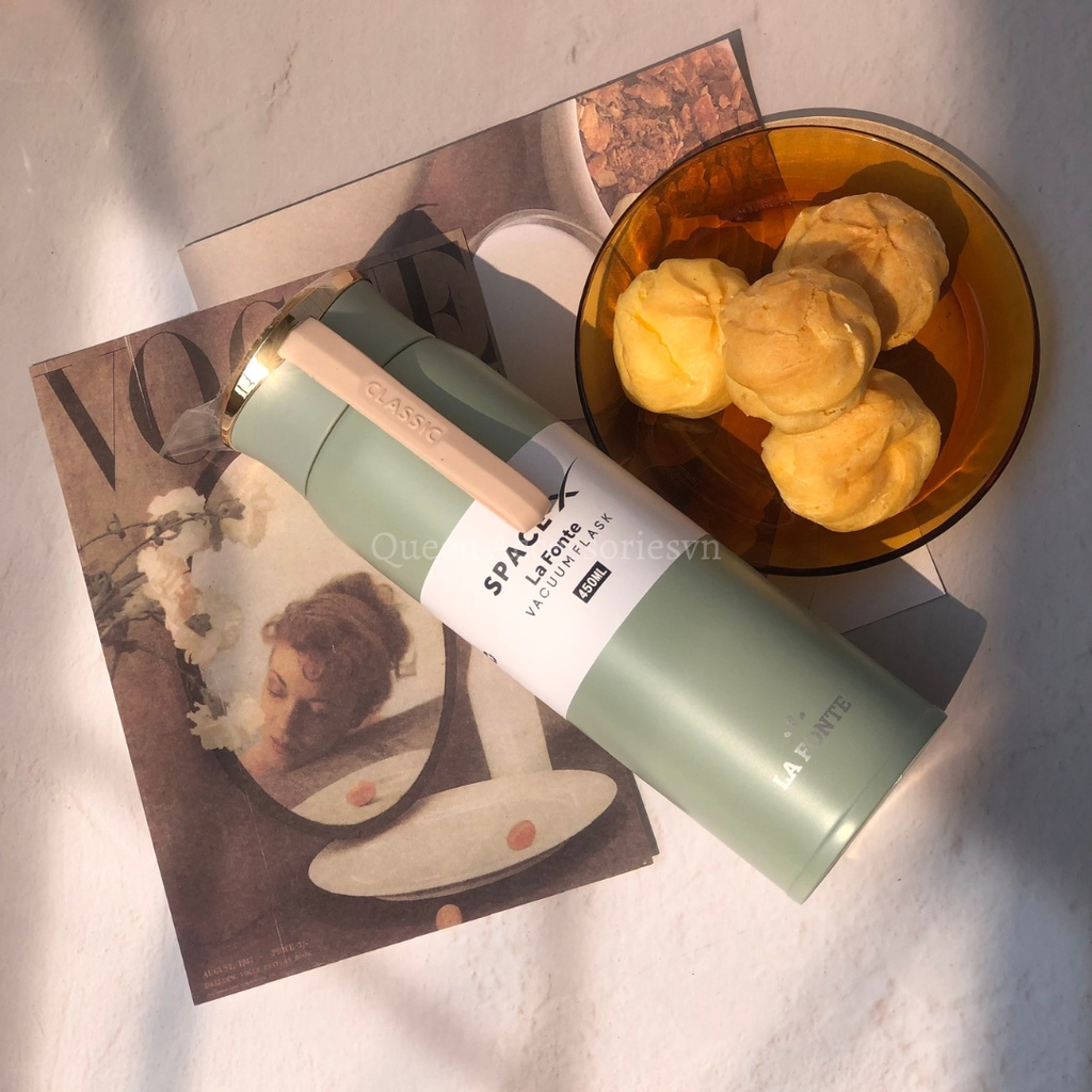 Bình giữ nhiệt pastel 450ml La Fonte nhập khẩu, túi đựng bình, ống hút inox