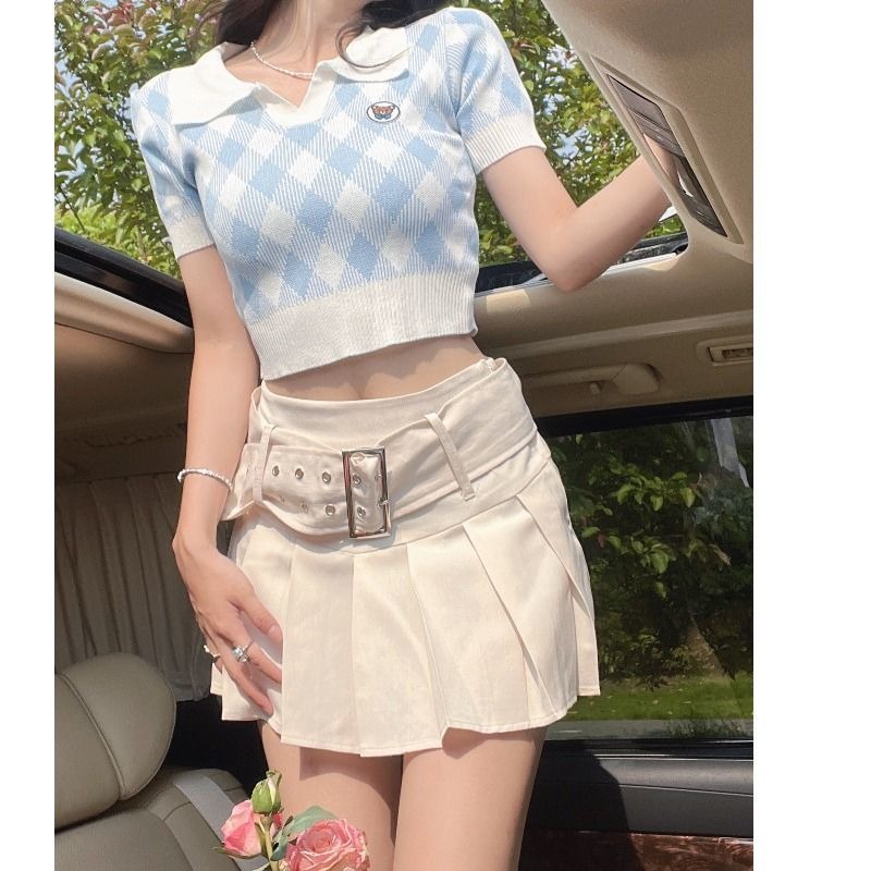 Áo croptop áo loang Áo Thun Cổ POLO Tay Ngắn Chất Liệu Lụa Lạnh Màu Sắc Tương Phản Thời Trang Mùa Hè Cho Nữ 2022