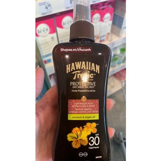 🇩🇪 Xịt Chống Nắng Chống Nắng với Dầu Dừa & Dầu Argan 30LSF Hawaiian Tropic Protective Dry Spray Oil Mist -200ml