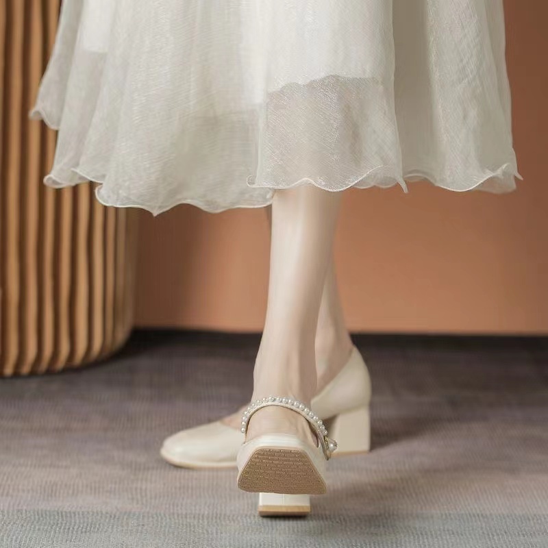 Giày da Pháp Mary Jane nữ giày cao gót cổ điển gót chân thô giầy lolita nữ