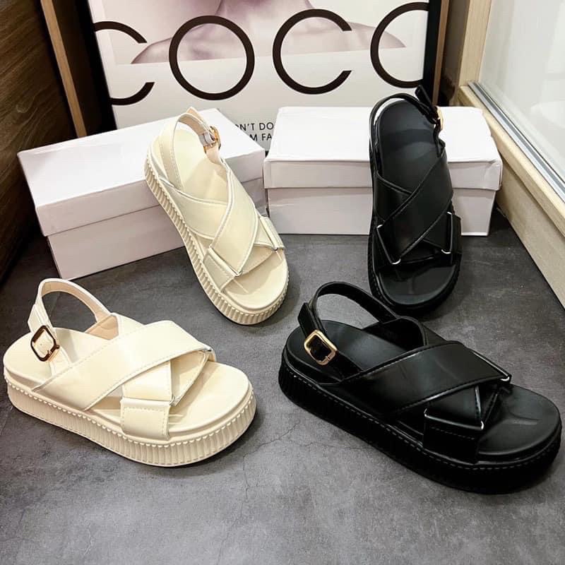 Sandal xuồng 2 quai chéo da mềm cao cấp Hemin Shoes