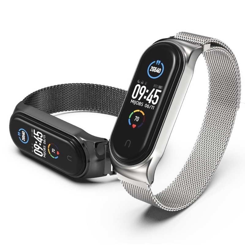 Dây đeo kim loại nam châm hai màu đen/bạc, thay thế dành cho miband 3/4/5/6 chính hãng Mijobs