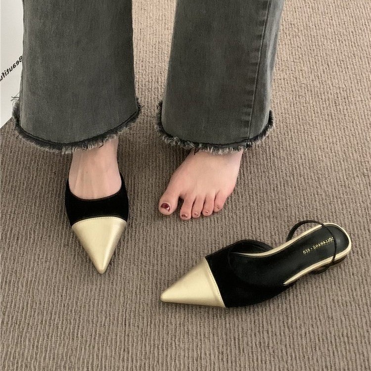 Giày Sandal Mũi Nhọn Gót Thấp Thời Trang Dành Cho Nữ Size 35-39