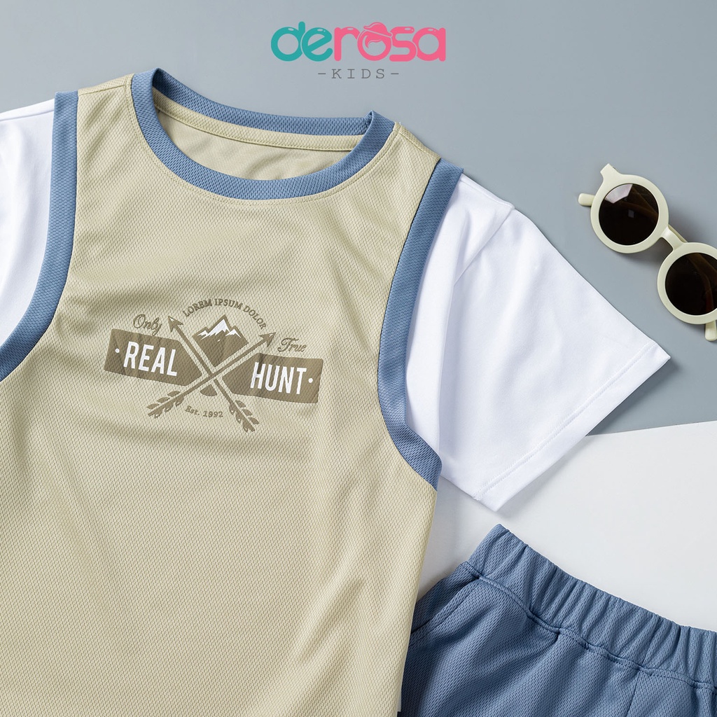 Bộ quần áo cộc tay bé trai DEROSA KIDS cho bé từ 2 đến 6 tuổi ZSK23-002B