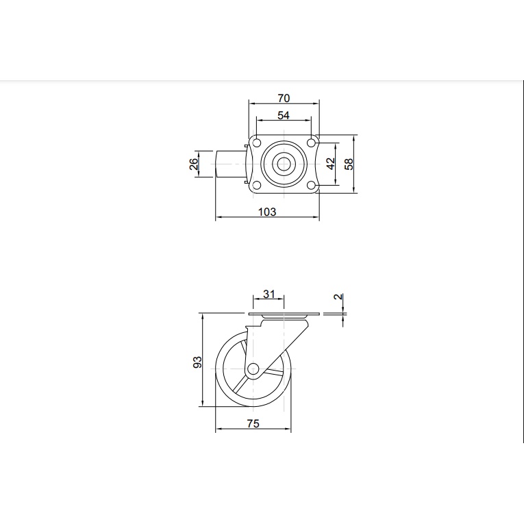 BÁNH XE ĐẨY IVAN 07001.050SB , 07001.060SB, 07001.070SB