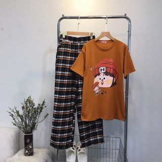 set áo thun in hình quần suông caro