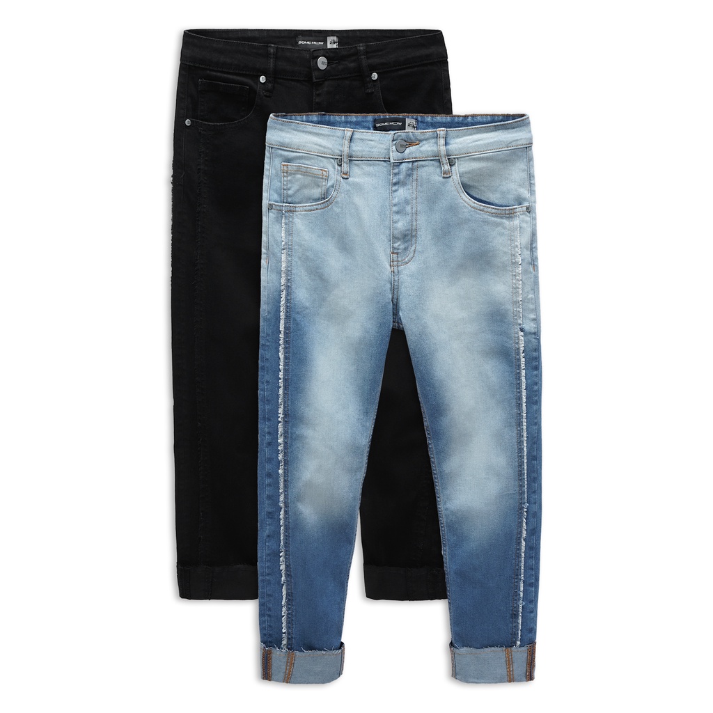 Quần Jean Nam Cropped Outer Distressed Line , Chất Jean Cotton 2 Chiều Thoải Mái , QJ0027-06 ,SOMEHOW