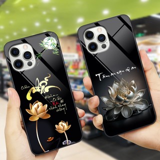 Ốp lưng kính iphone 14 pro / 14 pro max in hình 3d nhẫn-lộc-hoa sen-cha mẹ