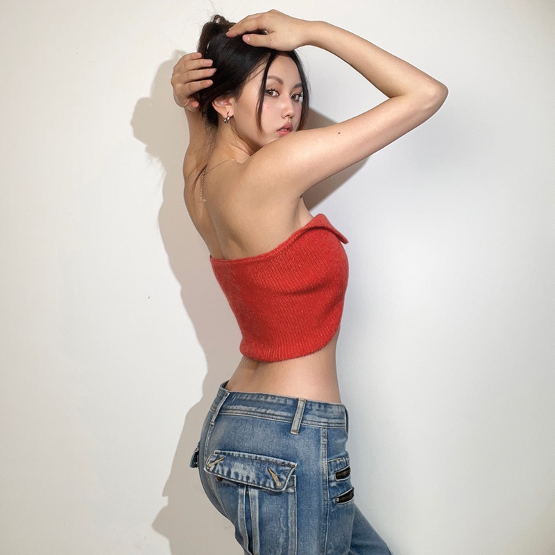 Áo Lửng Không Tay Eo Cao Dáng Ôm Thiết Kế Giản Dị Phong Cách retro Dành Cho Nữ