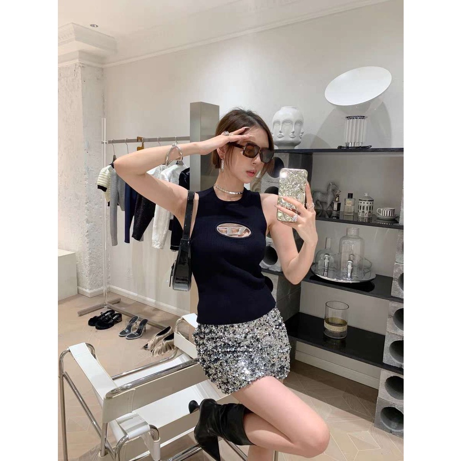 QADCOL Áo Dệt Kim Hai Dây Dáng Ngắn Ôm Sát Quyến Rũ Cho Nữ