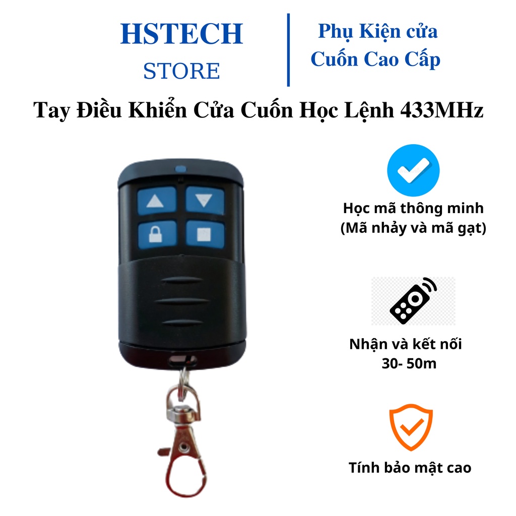 Tay điều khiển cửa cuốn HSTech học lệnh thông minh tần số 433Mhz