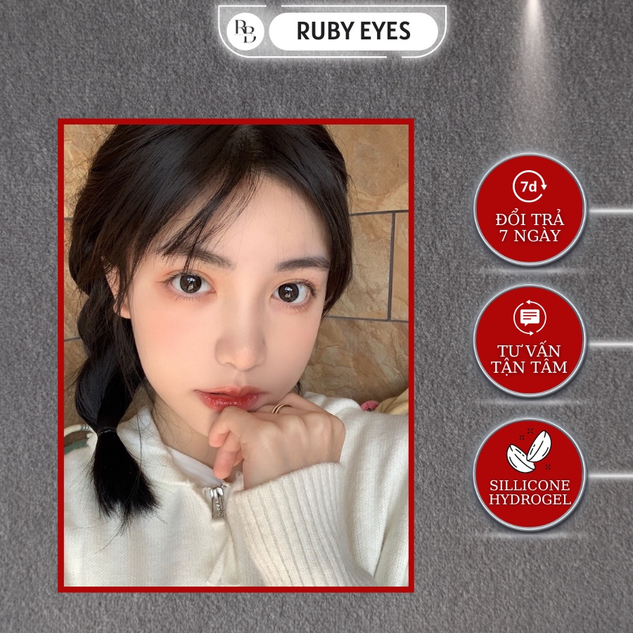Kính Áp Tròng Màu Đen Giãn Vừa DIA 14.2MM, Kính Áp Tròng Ruby Eyes Hàn Quốc Bảo Hành 7 Ngày, Lỗi 1 Đổi 1