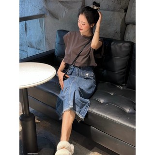 Váy jean dài - 7409 - 2 túi hộp - tua lai
