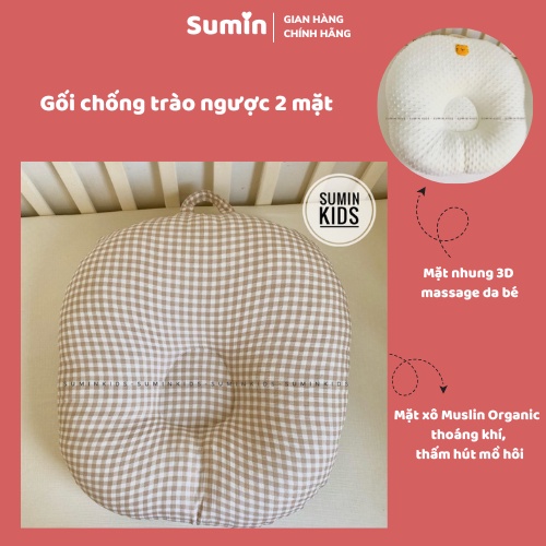 Gối chống trào ngược 2 mặt cho bé SUMIN vải xô Muslin Organic cao cấp