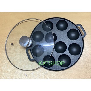 Khuôn Gang Chống Dính Làm Bánh Khọt Loại Dày Cao Cấp, Có Nắp Kính - Nắp inox , Loại 10 Lỗ