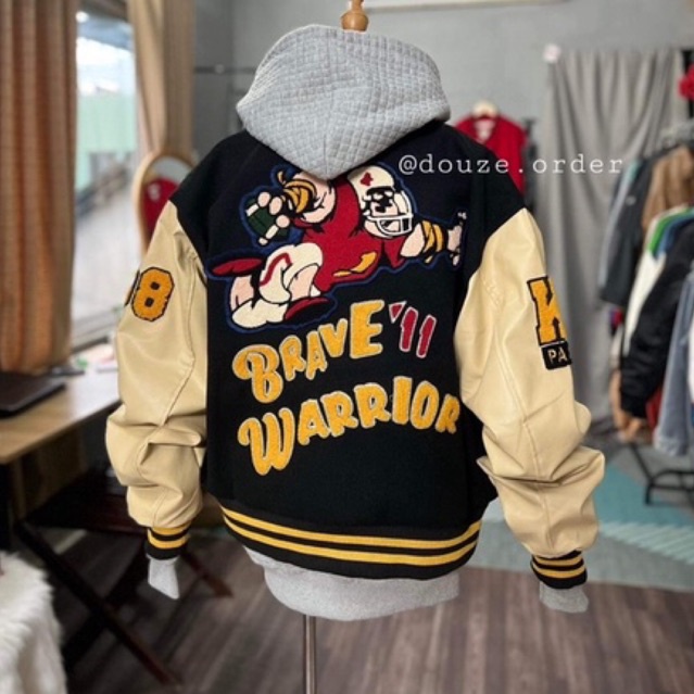 Varsity 11KN chuần authentic- form Crop - varsity jacket old school - vintage form âu