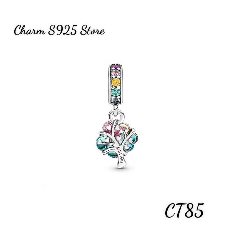 CHARM PAN ALE TREO CỎ BỐN LÁ MAY MẮN ĐÍNH ĐÁ NHIỀU MÀU BẠC S925 CAO CẤP