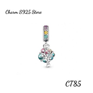 Charm pan ale treo cỏ bốn lá may mắn đính đá nhiều màu bạc s925 hàng cao cấp