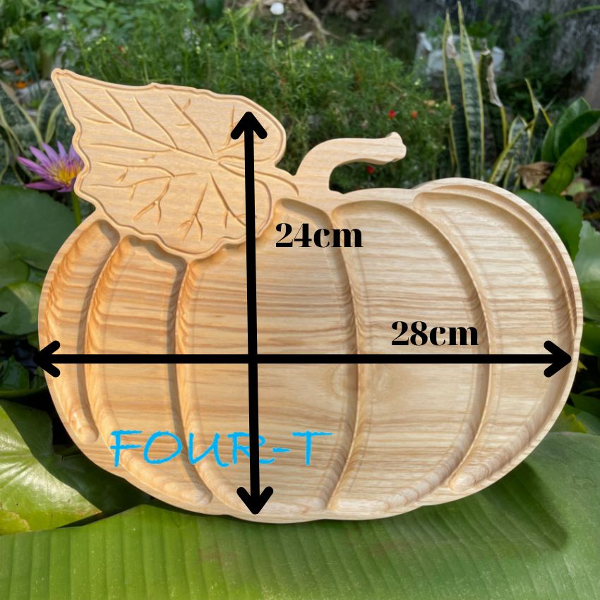 Khay Gỗ Decor Đựng Thức Ăn, Thớt Gỗ Trang Trí Nguyên Khối Hình Bí Ngô Halloween