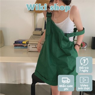 Quần sooc yếm kaki xanh lá hottrend ulzzang freesize phom rộng hàn quốc đi chơi Wikishop C928