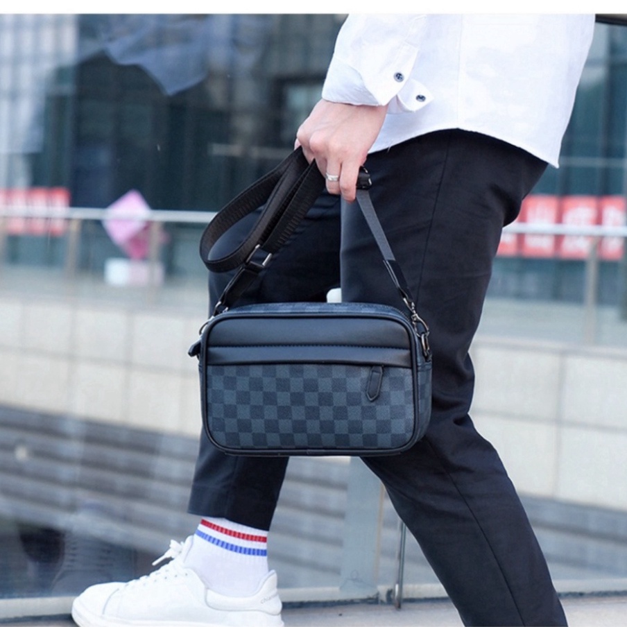 Túi Đeo Chéo Nam kẻ caro Jengiang da PU cao cấp TN03