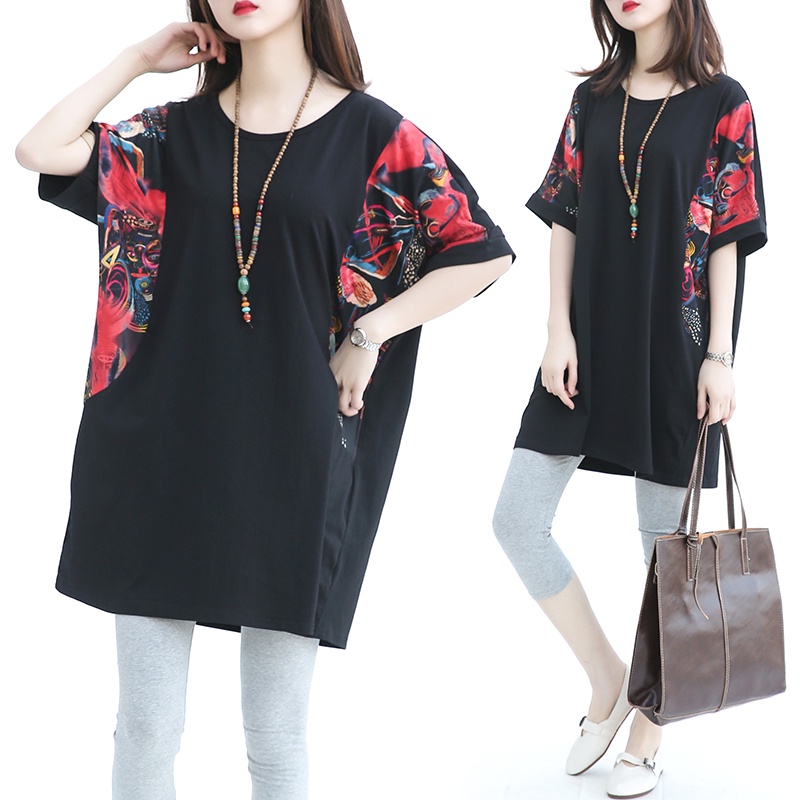 Áo Cánh Dơi Cổ Tròn Dáng Rộng Tay Ngắn Thời Trang Xuân Hè 2022 Plus Size Cho Nữ
