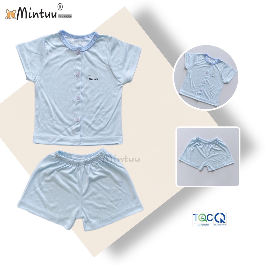 Hot - Bộ quần áo cài giữa tay ngắn in hình sơ sinh cho bé  thương hiệu Mintuu First Choice, chất liệu vải sợi tre