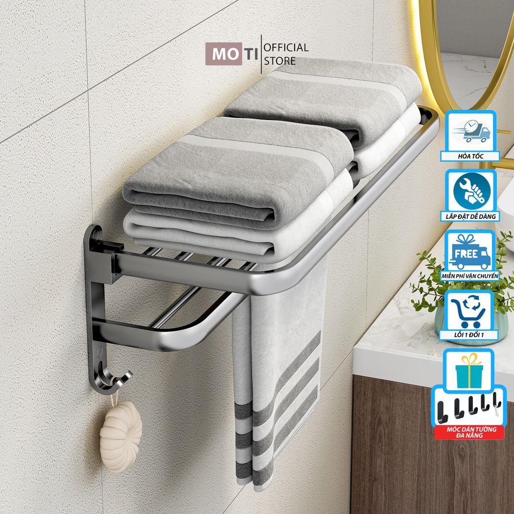 Giá Treo Khăn 2 Tầng MOTI Gấp Gọn Gắn Tường Tiện Lợi Chất Liệu Nhôm Không Gỉ