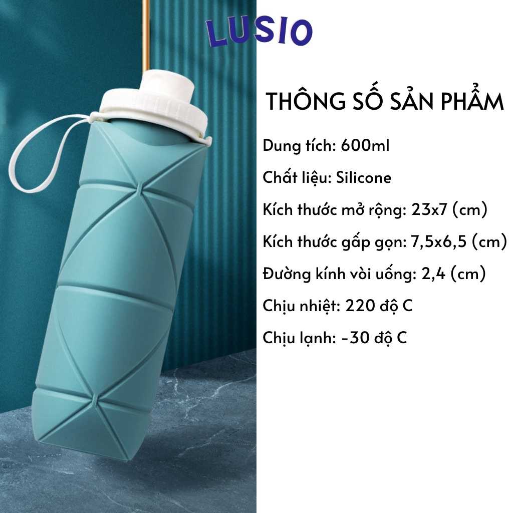 Bình Nước Silicon Gấp Gọn Tiện Lợi,Bình Nước Tập Gym, Thế Thao, Dã Ngoại 600ml Không BPA An Toàn Cho Sức Khỏe