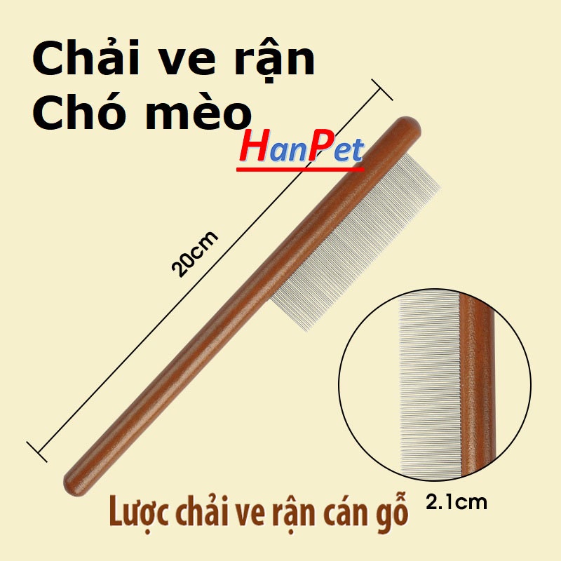 Lược chải ve rận chó mèo cán gỗ