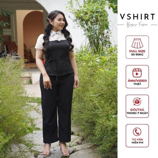 Set áo yếm đen cổ trắng và quần đen ống rộng VSHIRT