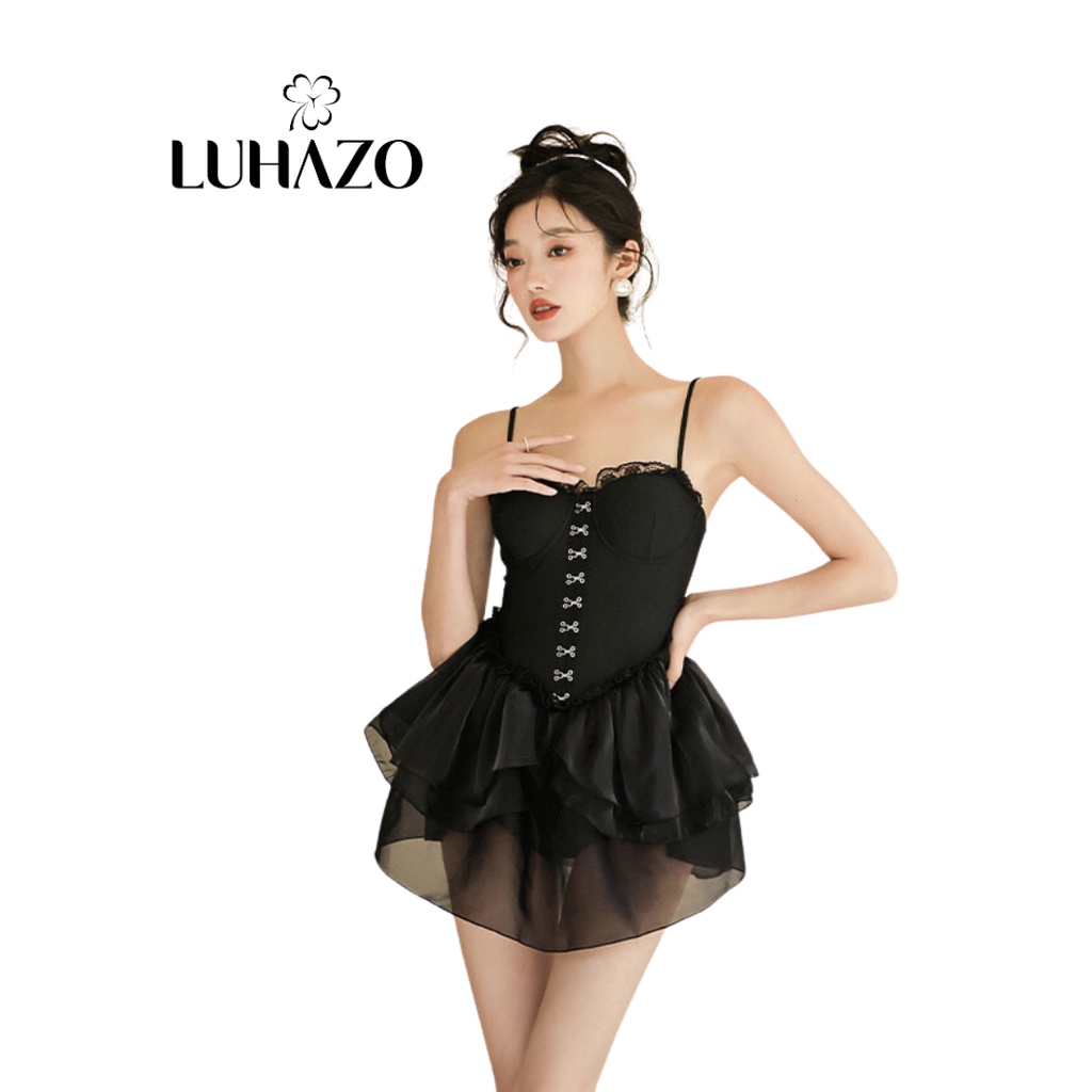Bikini đi biển 1 mảnh dạng váy 2 dây cúp ngực nâng ngực thắt eo tôn dáng LUHAZO che bụng che khuyết điểm 99152 C-23..1