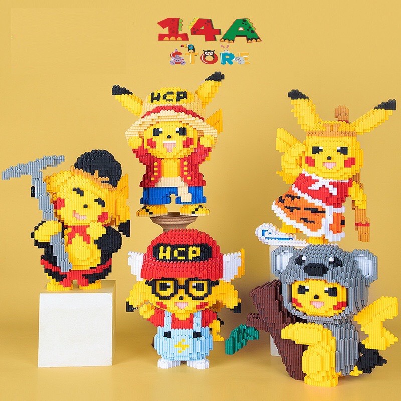 Mô Hình lắp ráp, Pikachu Cosplay chúc mừng năm mới + Tặng kèm thẻ bài Pokemon