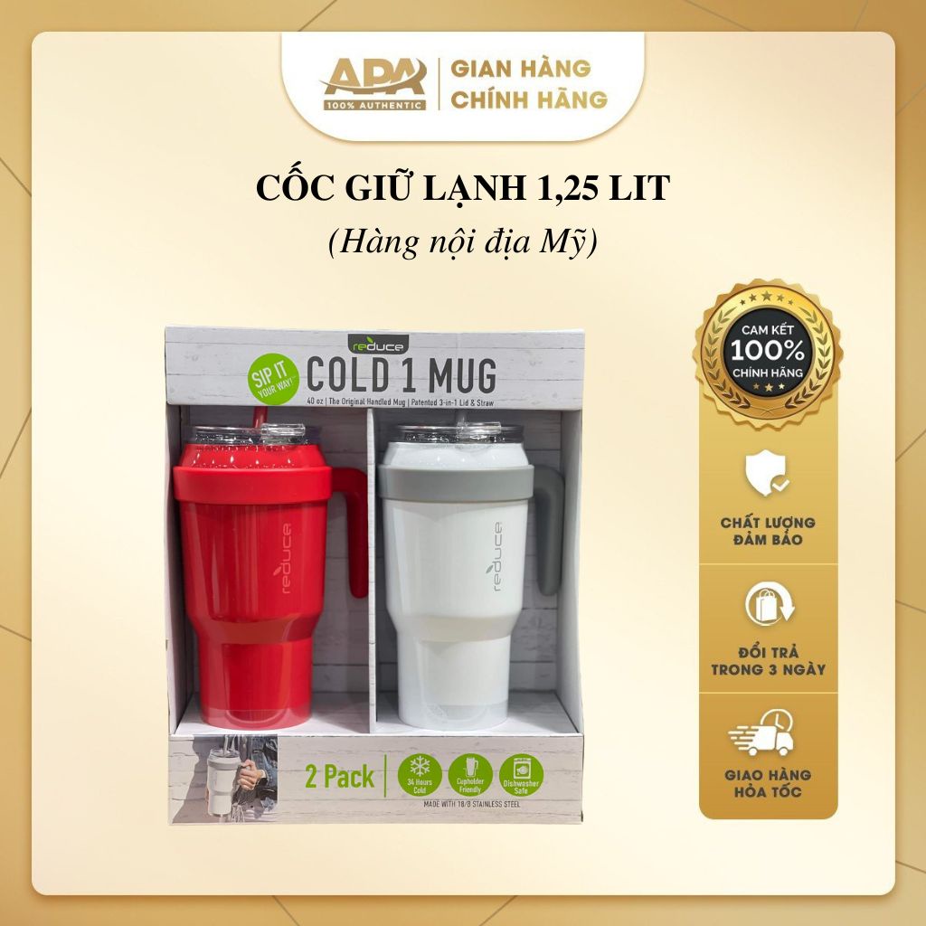 Cốc giữ lạnh Reduce, cốc giữ lạnh Reduce Mỹ có ống hút.