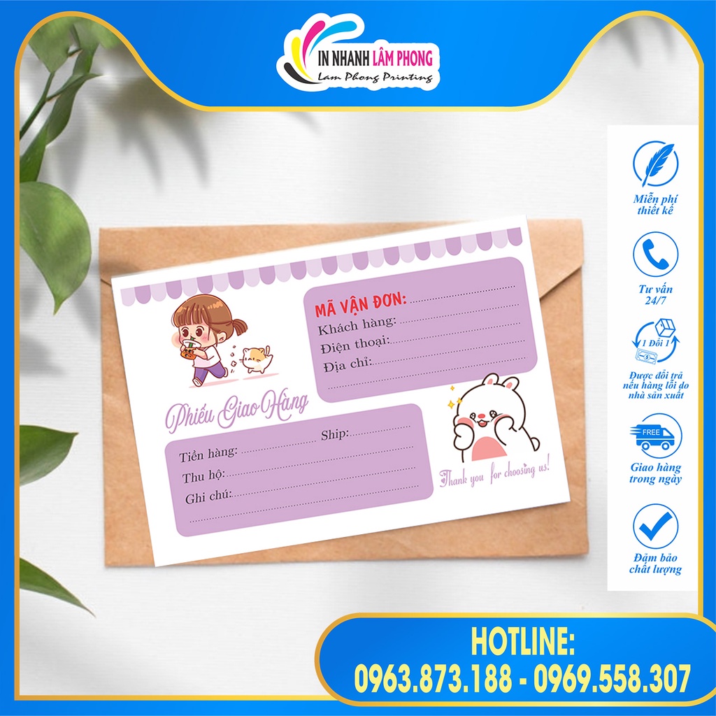 Combo 50 Phiếu Ship Hàng, Phiếu Giao Hàng Dễ Thương 10*15cm
