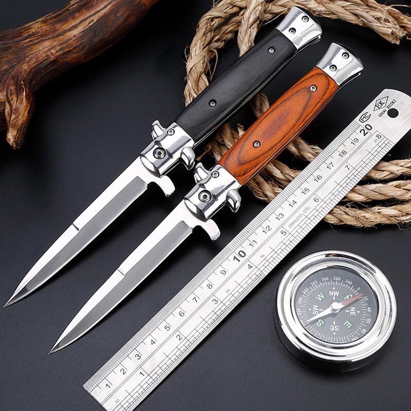 Dụng Cụ Dao Phượt Gấp Gọn Cao Cấp Lưỡi Trắng Không Rỉ Chuôi Gỗ