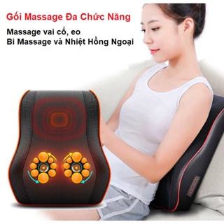 Gối massage cổ vai gáy, Máy matxa lưng hồng ngoại cao cấp 20 bi dạng nhào