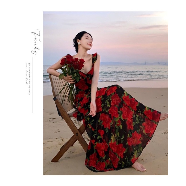 Đầm maxi hoa đi biển phong cách sexy thời trang nữ herse H8