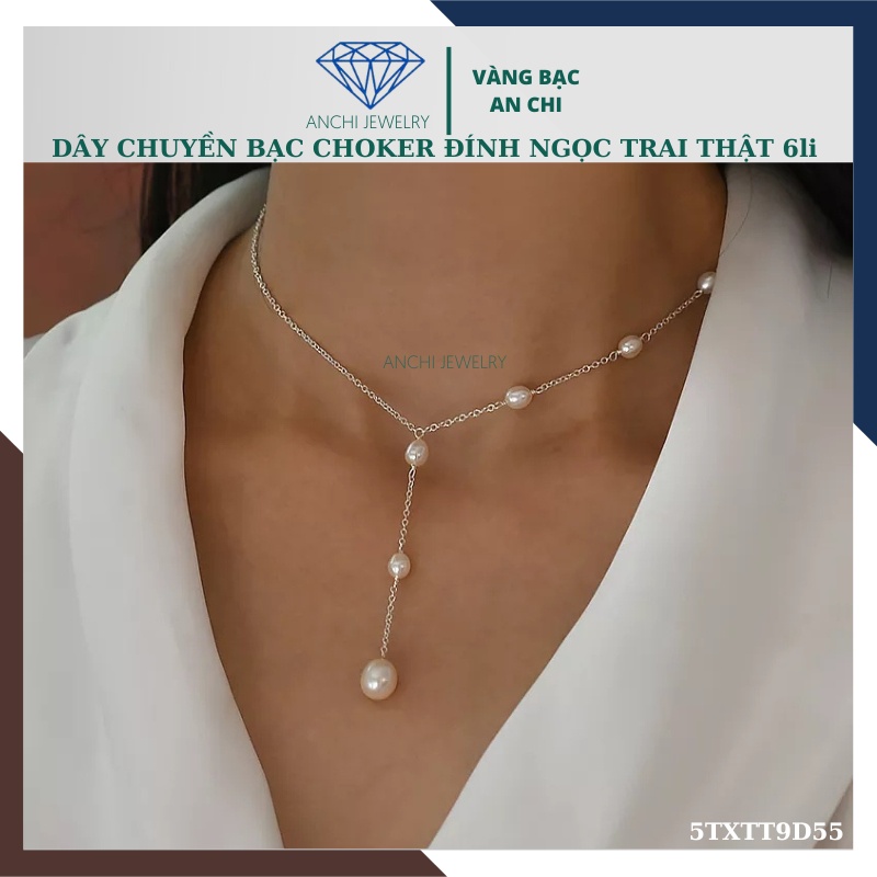 Dây chuyền choker hạt trai gạo - trắng ánh hồng - ít vết sinh trưởng - chuẩn bạc 925, mẫu 5TX1TT9D55 Anchi jewelry