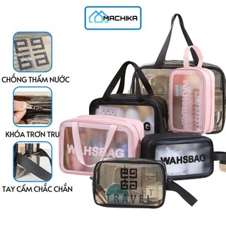 (Quà tặng móc 3D) Túi đựng mỹ phẩm Washbag đồ trang điểm Travel set 3 túi du lịch trong suốt chống nước - Machika