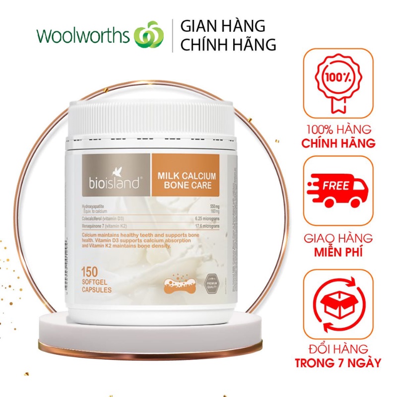 Viên uống bổ sung canxi sữa Bioisland Milk Calcium bone care 150 viên