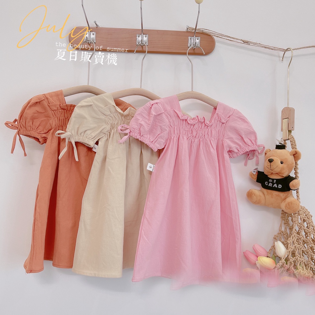 Váy Dáng Xòe Tay Bông Đáng Yêu Cho Bé Gái Chất Vải Đũi Mềm Mại Đủ Size Từ 8-20Kg VNXK Nhật-Hàn