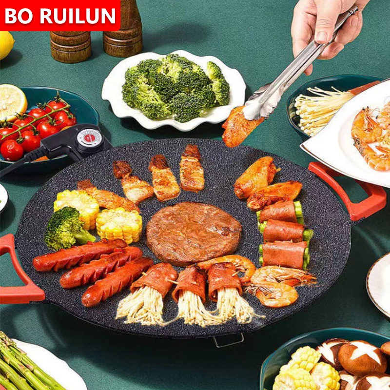 36CM - 40CM 56CM Chảo đá nướng không dầu Teppanyaki Hàn Quốc điện, chất liệu hợp kim nhôm phủ đá Maifan chống dính