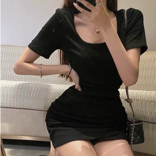 Đầm Body Ngắn Chất Thun Co Giãn Cổ U Hàng Có Sẵn Tại An An Store