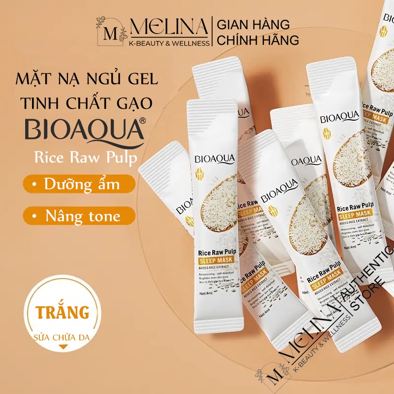 Mặt Nạ Ngủ Gel Bioaqua Rice Raw Pulp Tinh Chất Gạo Dưỡng Ẩm, Nâng Tone Làm Trắng Da Thu Nhỏ Lỗ Chân Lông 4ml