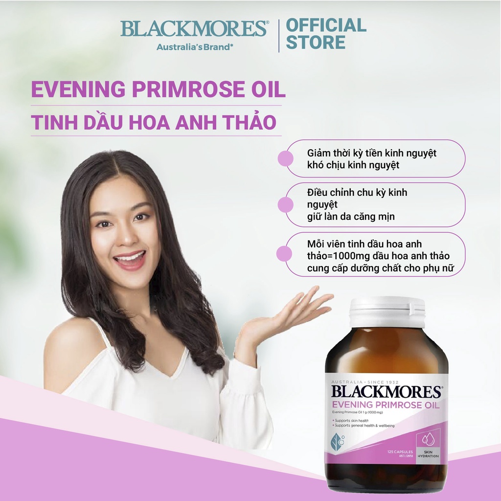 Tinh dầu hoa anh thảo Blackmores Evening Primrose Oil 125 viên điều hòa nội tiết tố giúp đẹp da tóc