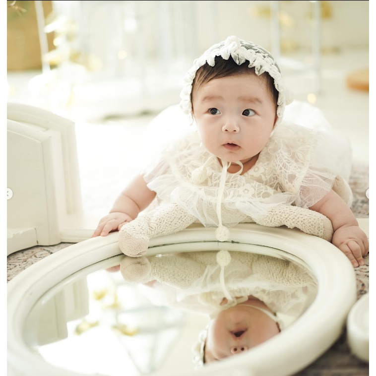 Váy sát nách ren hoa cao cấp LACLARTE thôi nôi , dự tiệc made in Korea cho bé gái thời trang trẻ em BABYKOREA