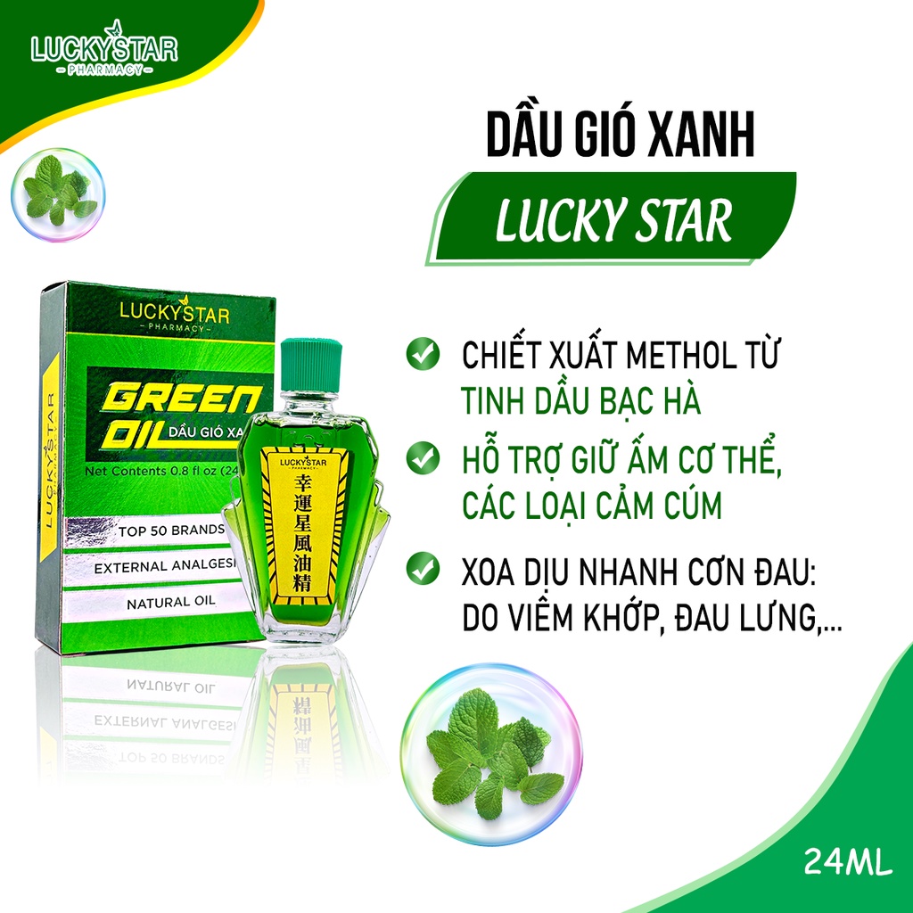 Dầu Gió Xanh Nguyên Chất Lucky Star 24ml